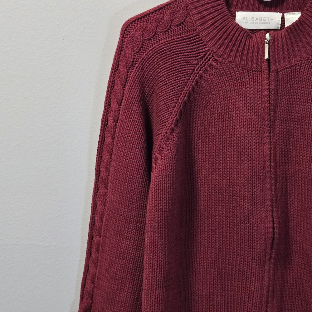 Vintage Elizabeth by Liz Claiborne Full Zippered Sweater Cardigan Burgundy 2X